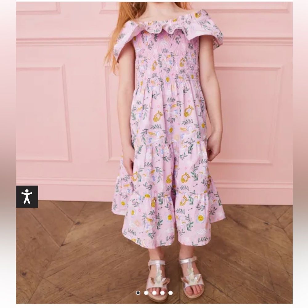NEW Mini Boden Shirred Woven Midi Dress with Unicorn Print 2-3 Years - Picture 2 of 8